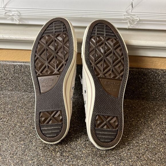 Converse All Star Slip On Beige Pinstriped Canvas Shoes Womens Sz 9 Stretch Back - Picture 10 of 11